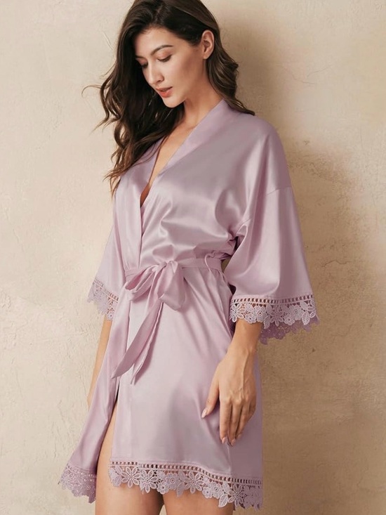 Other - Kimono robe with floral trim sz M-L